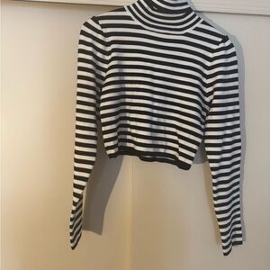 cropped Striped Black and White Turtleneck Top